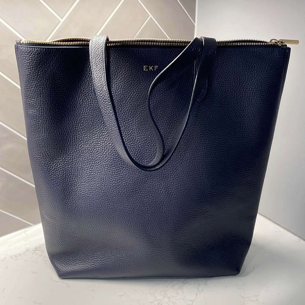 EUC Cuyana Tall Structured Leather Zippered Tote